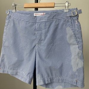 ORLEBAR BROWN ~ NEW Classic Bulldog Swim Shorts, Men Size 32 ~ Navy Seersucker